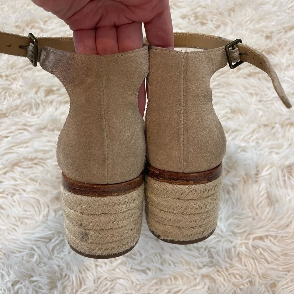 SOLUDOS Capri Suede Block Heel Espadrille Sandals beige tan ankle strap size 9